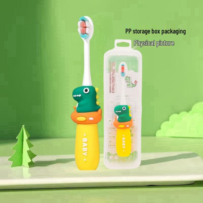 Children's Cartoon Dinosaur Toothbrush, Ages 3-12, with Cute Non-slip Handle & Soft Bristles for Gentle Oral Care
