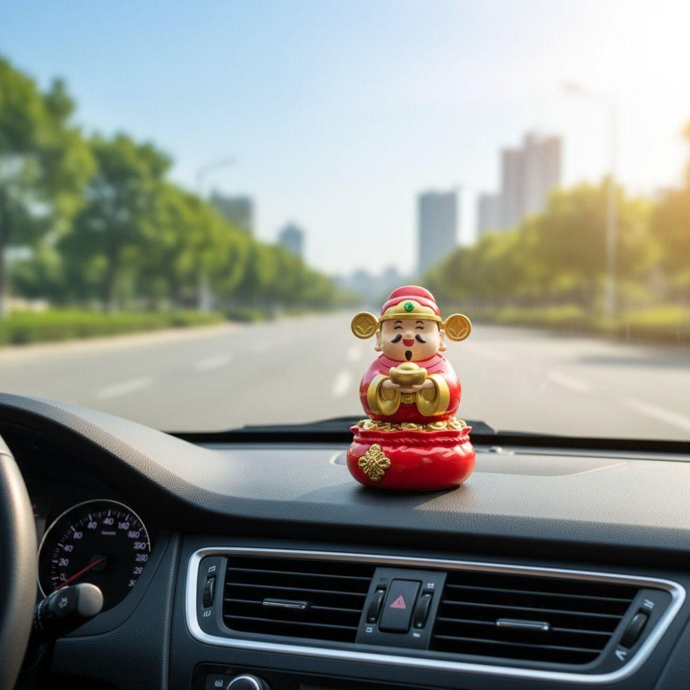 Chinese Style Solar Caishen Sculpture Auto Shaking Nodding Lucky Wealth Statue Gift Giving