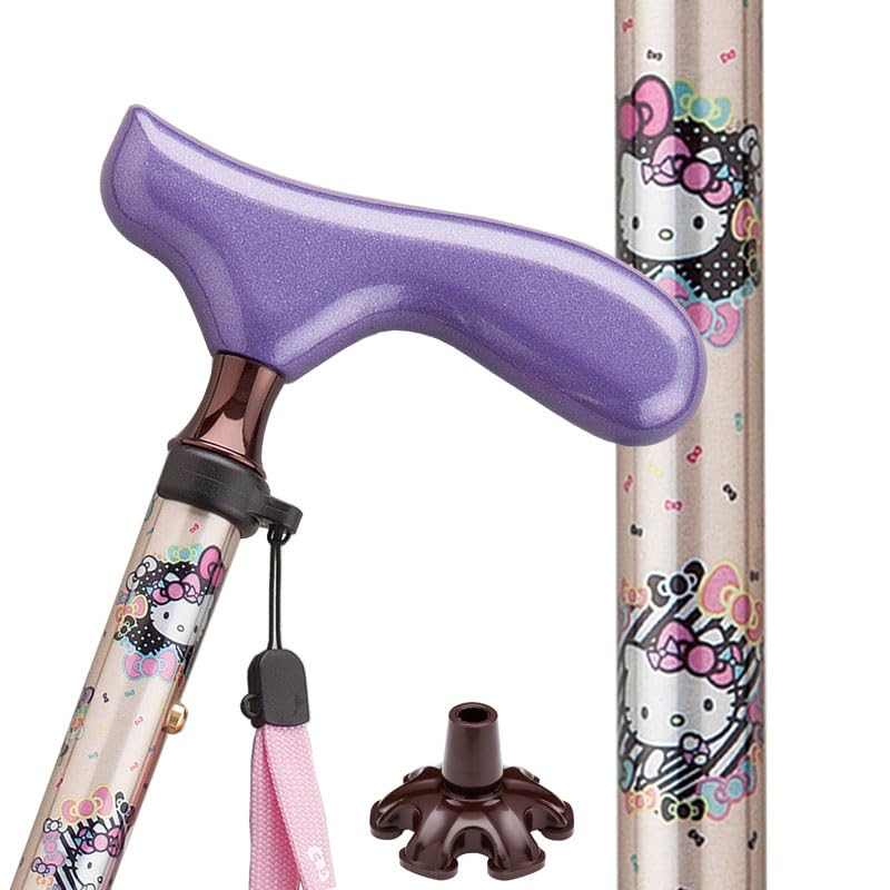 foldable cane for featuring a Hello Kitty aluminum Hello Kitty rubber champagne Stylish, freestanding, women, design, construction, Sanrio,