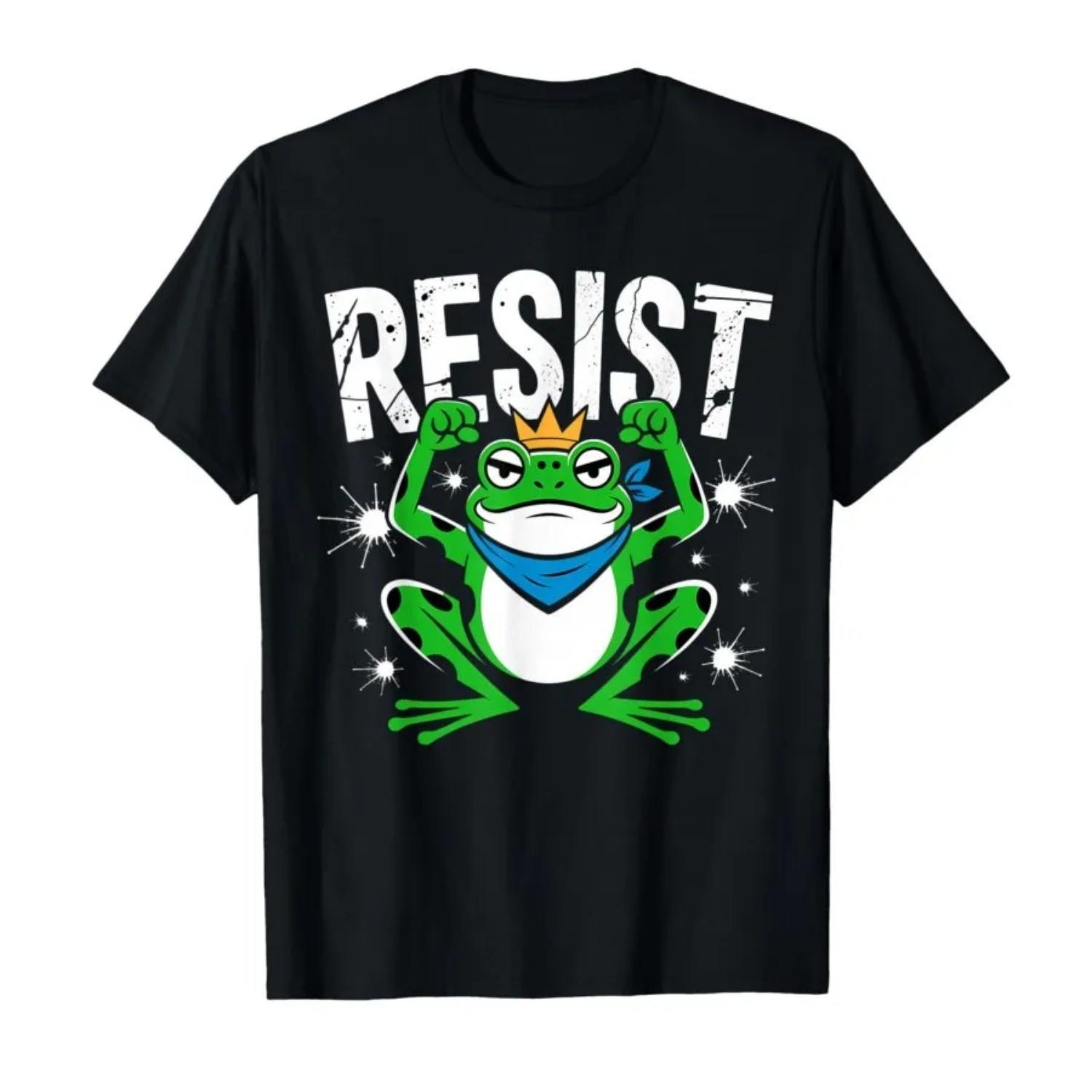

Frog King Resist Meme T-shirt for 100_ Cotton T Shirts Short Sleeve Tops Popular Fashion T-shirts S чёрный