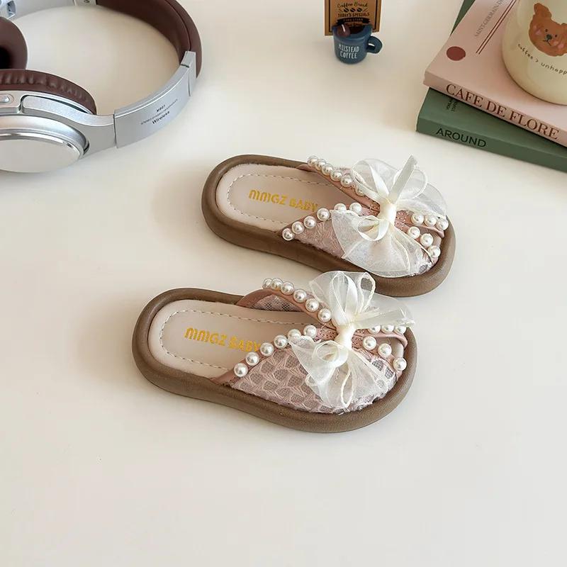 

Children Princess Slippers for Girls Summer New Fashion Korean Style Soft Bottom Anti-slippery Versatile Beading Beach Shoe 24