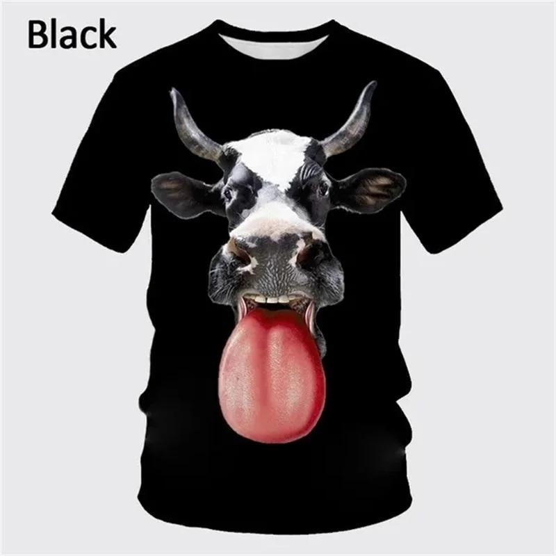 Fun Cartoon Cow Pattern Men Cute Animal 3D Printed Summer Casual Short Sleeve O-Neck Loose Street