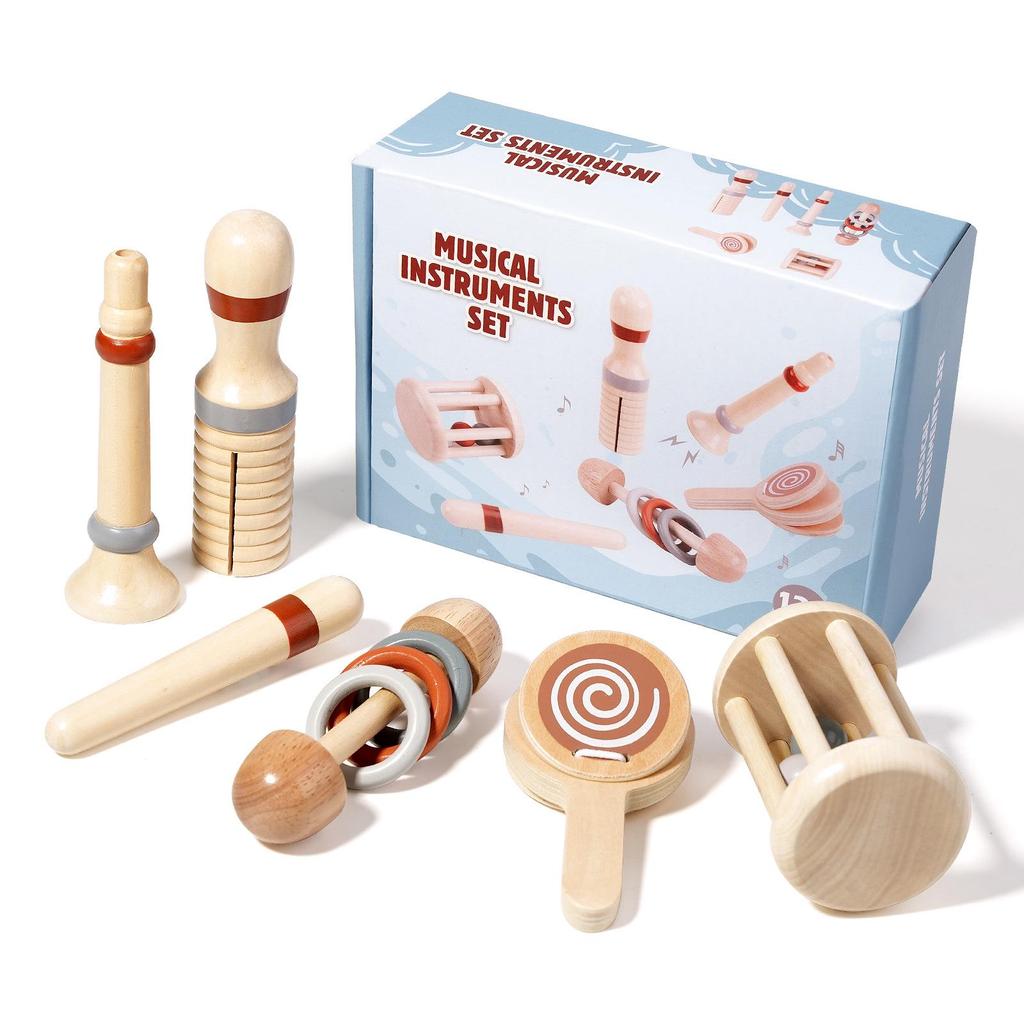 Orff 5-Piece Baby Music Set: Wooden Xylophone, Wind Chimes, and Soothing Instruments for Early Education.