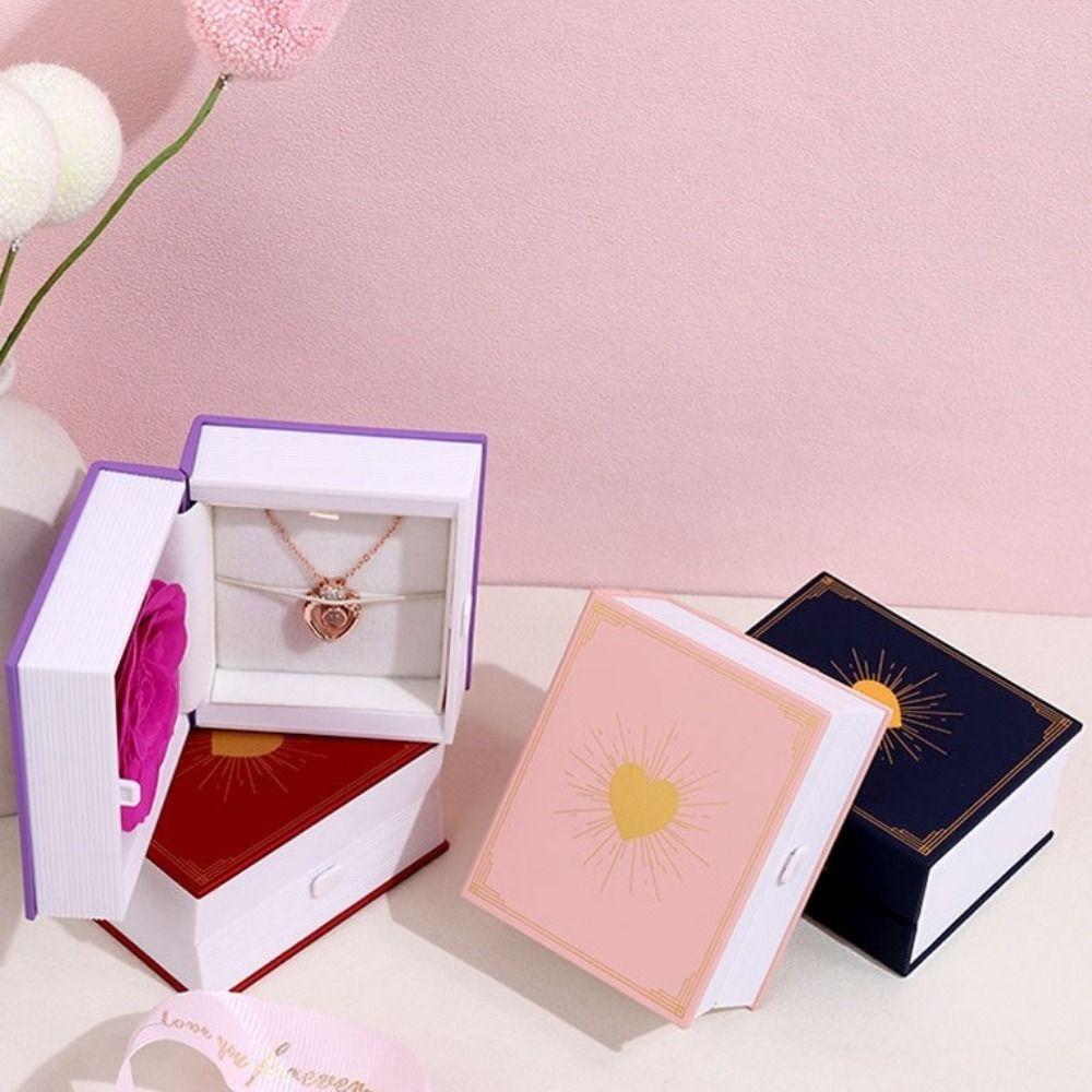 Plastic Jewelry Display Case Romantic Ring Gift Box Creative Book Shape Ring Box  Valentine's Day
