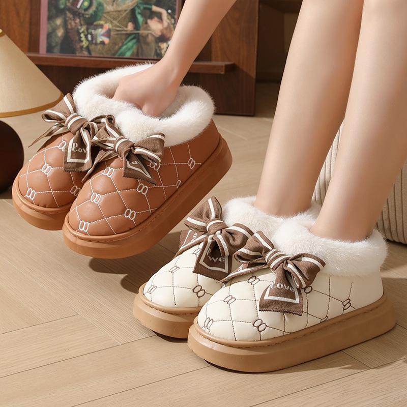 Waterproof Cotton Slippers Thickened Bag Heel Non-slip Warm Deodorant Fluffy Slippers Indoor Home Autumn and Winter Cotton Shoes
