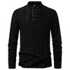 Men's Lace-Up Stand Collar Textured Shirt Long Sleeve Casual Retro Top for Men Spring Autumn Fashion Multi-Color Male Blouse