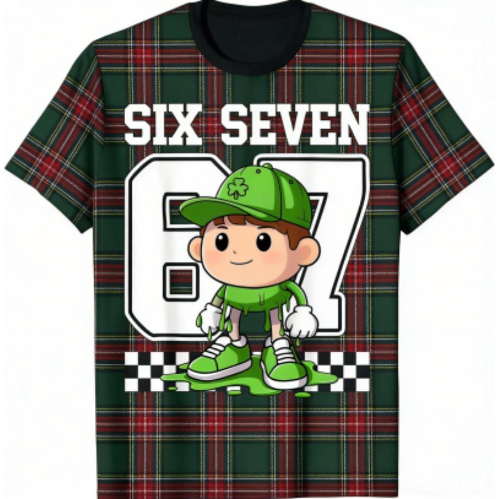 

Fashion Men s T-Shirt 67 Six Seven Grid Football Print Men s and Women s Tees Top Summer Short Sleeve O Neck Casual Outdoor Men s Clothing XXS