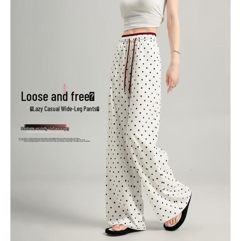 Women s Relaxed Fit High-Waisted Polka Dot Wide-Leg Pants XL