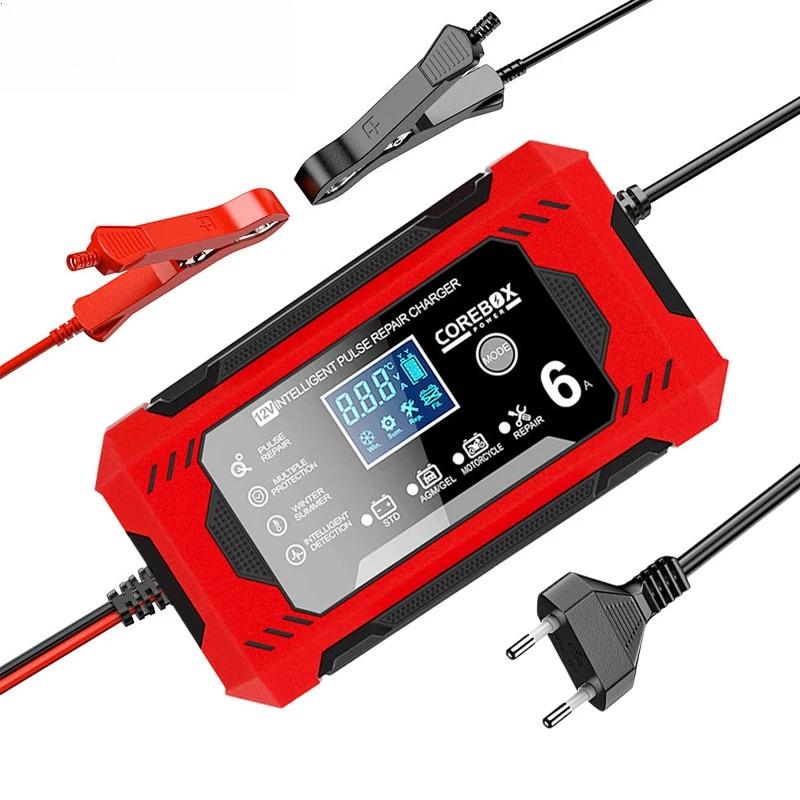 Chargeur de batterie de voiture entièrement automatique 12V 6A Appareil de chargement de batterie pour voiture et moto Batterie au plomb Acide Réparation intelligente Affichage LCD