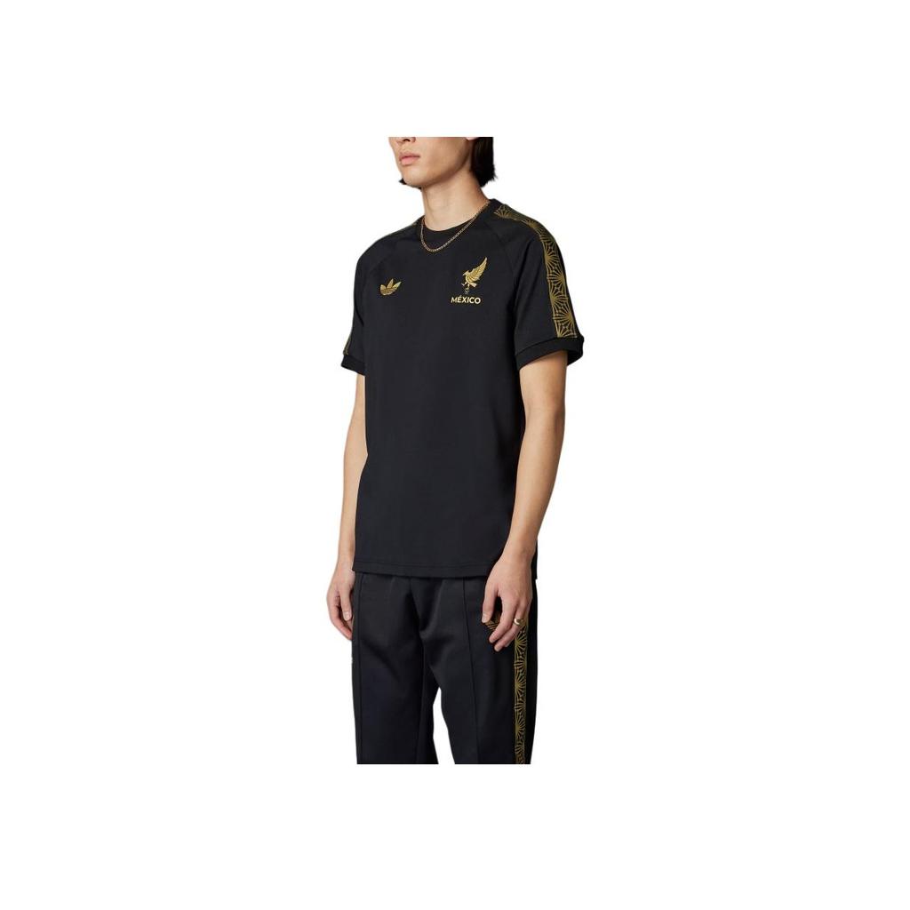 adidas Originals SS25 Mexico Gold Equipment Series Soccer Pullover Casual Short Sleeve T-Shirt Men Tops Black JE5336