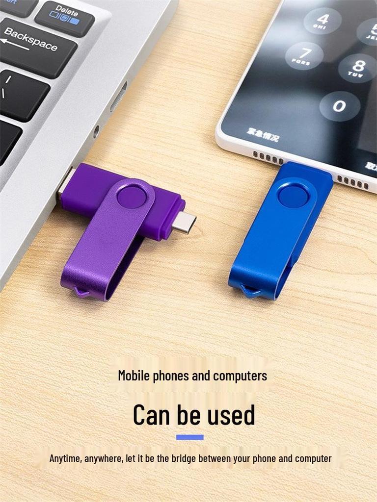 Rotating Dual-Use USB Flash Drive: Type-C 3.0, OTG, 64GB/32GB/16GB/8GB for Mobile & Computer