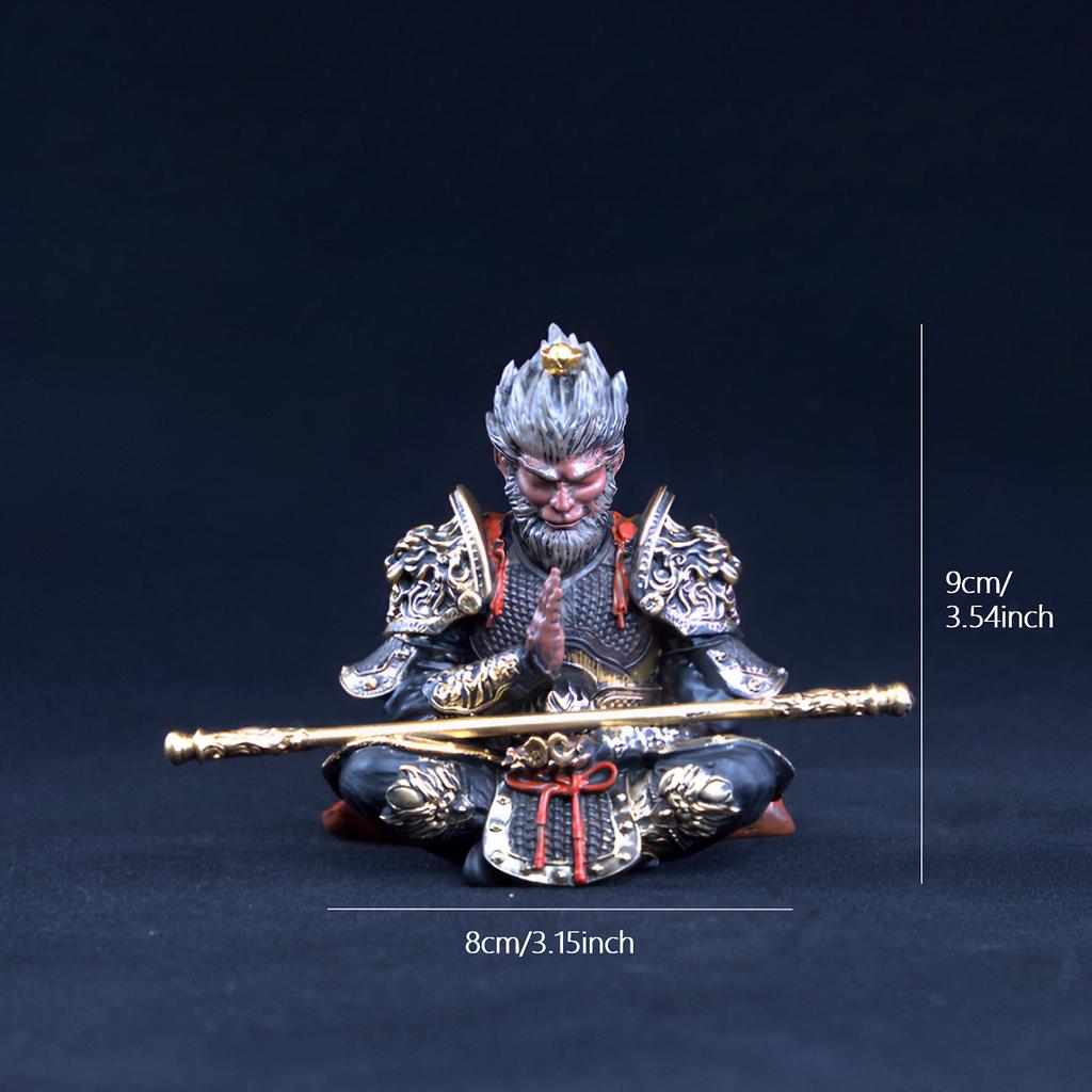Vibrant Monkey King Figurine - 1 Set Hand-Painted Plastic Car Dashboard Ornament with Golden Hooped Staff