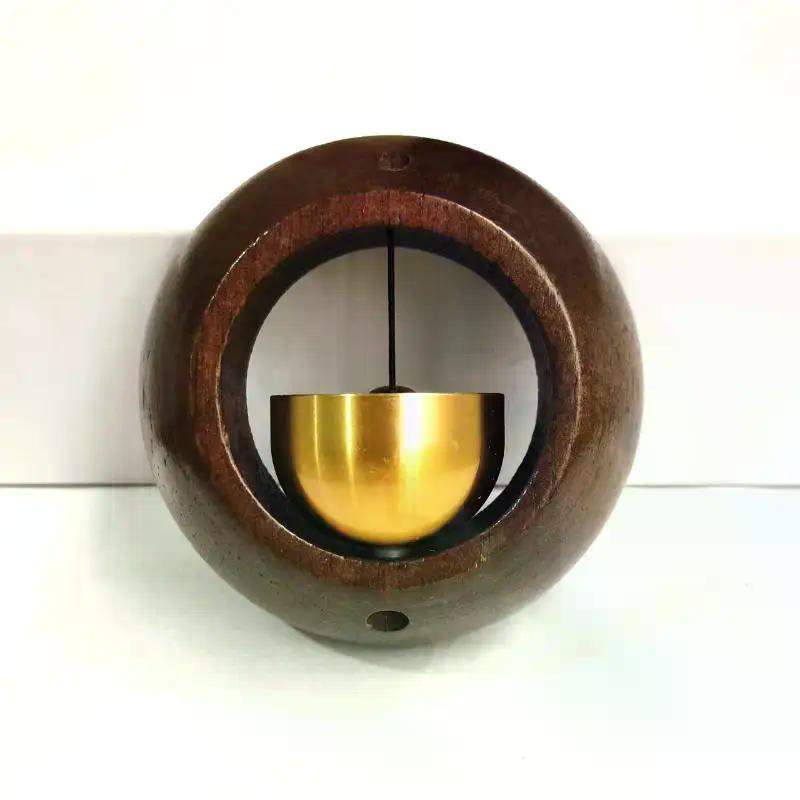 1Pcs Round Bell Black Walnut Wood Hanging Doorbell Wind Chimes Decor Wooden Magnetic Door Bell Entrance Opening Chime