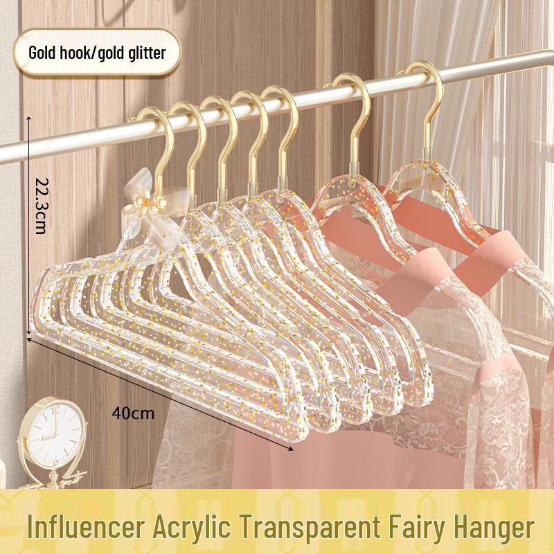 Cute Acrylic Crystal Clothes Hanger for Women's Seamless Clothing - Transparent with Gold Powder