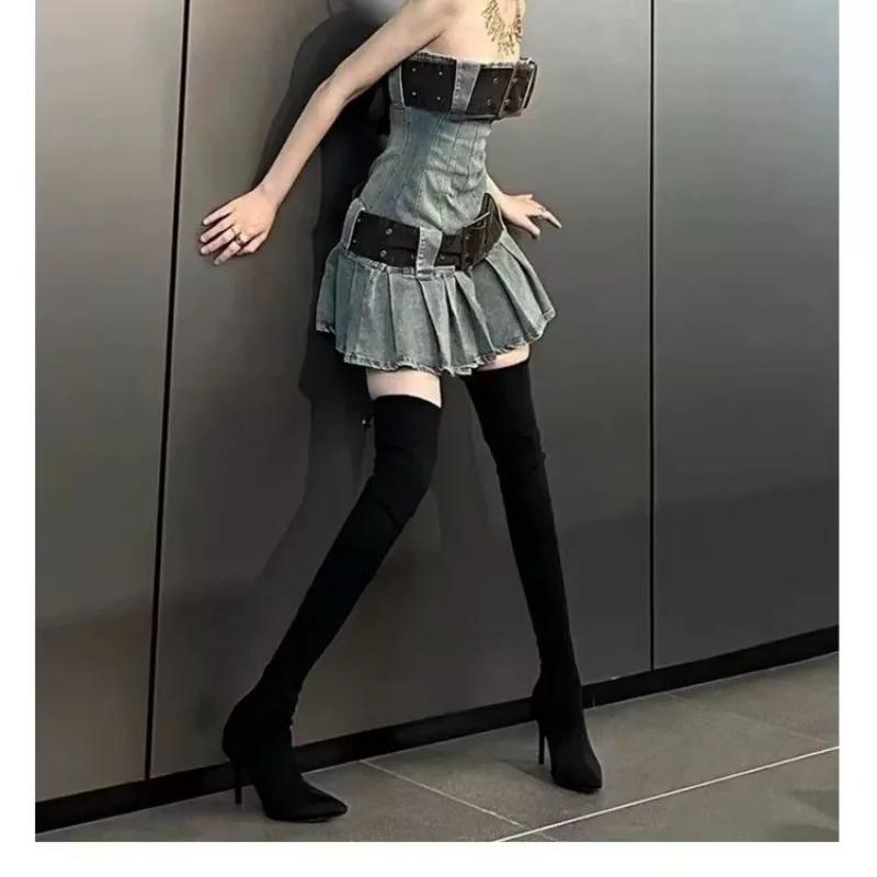 Móda Móda Ženy Boty 2024 Dámské kozačky nad kolena Podzim Zima Špičatá Zip Úzké Dlouhé Kozačky Party