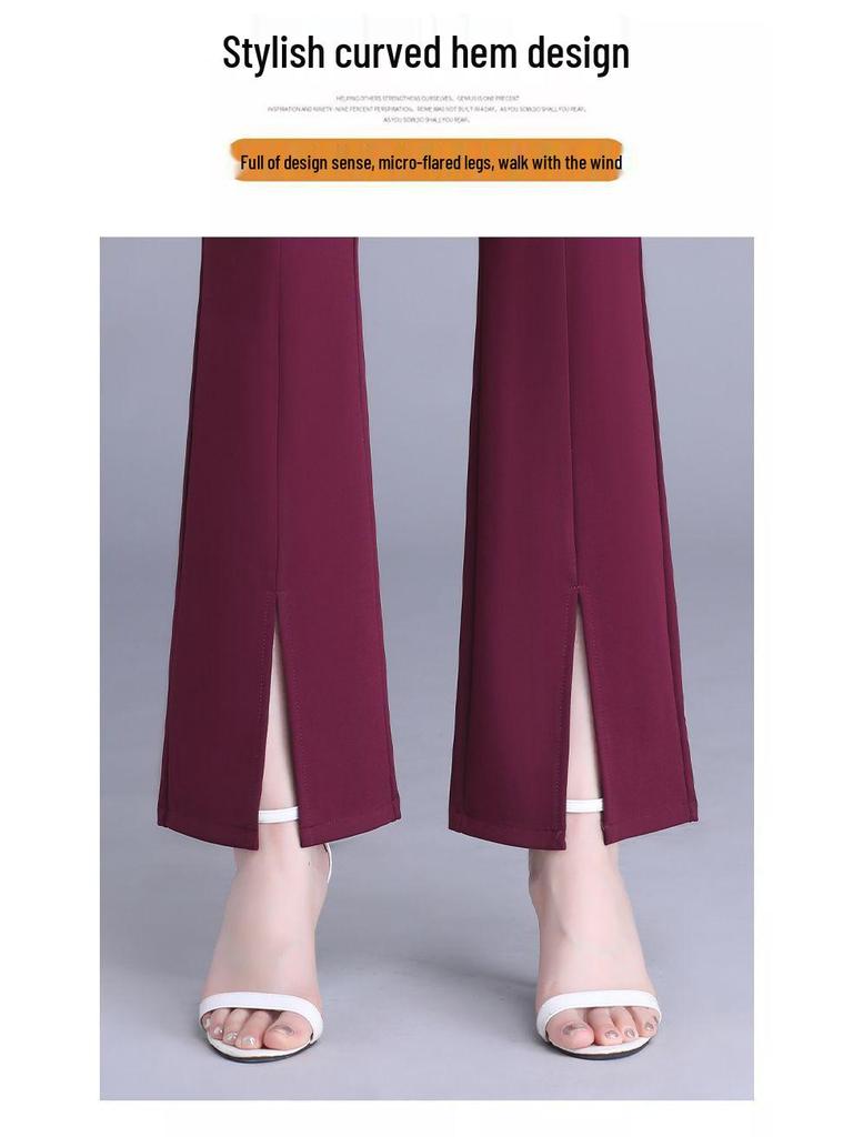 Women's High-Waisted Split Flare Suit Pants - Slimming, Casual, Versatile, Draping, Elastic Waist, Wide-Leg Design