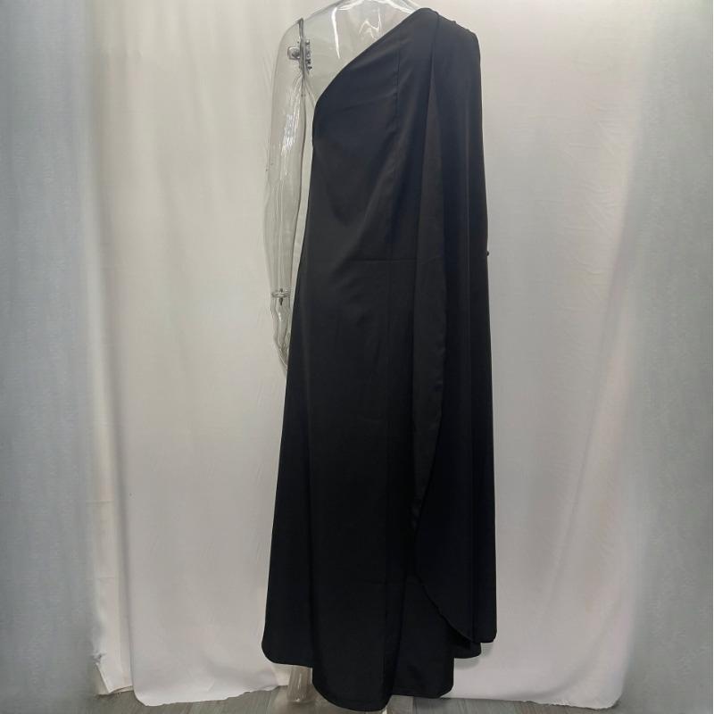 GMXIA Summer Women's Temperament Fashion Pure Colour Loose One Shoulder Long Dresses Queen Fan Dresses