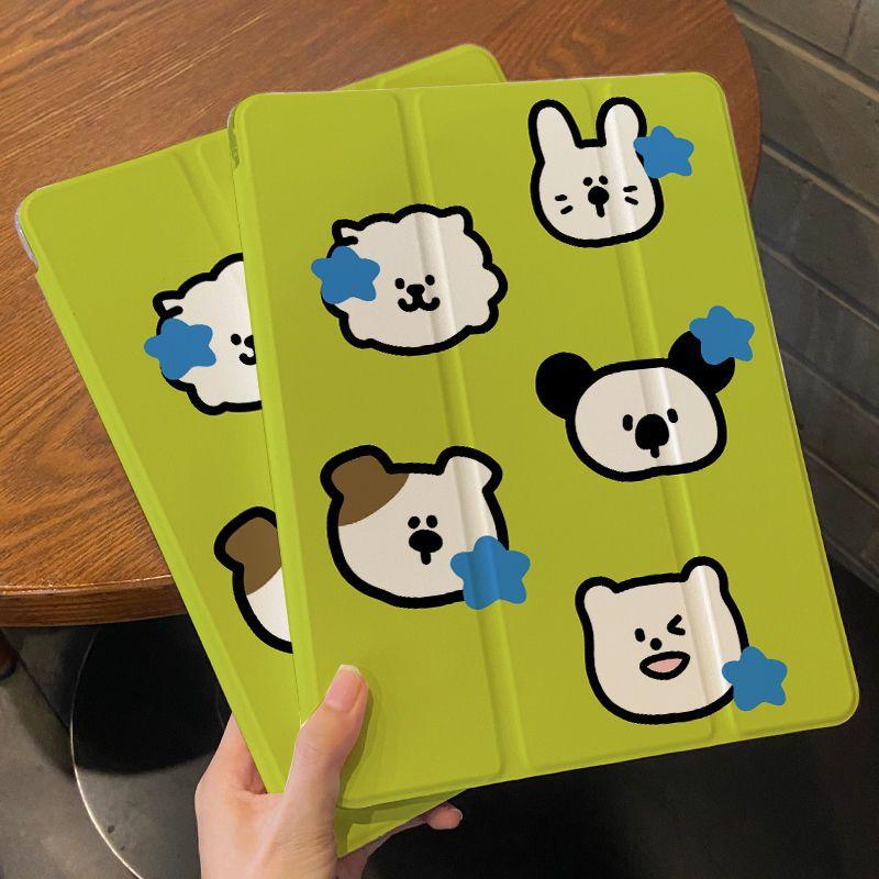 För iPad 2021 gen9 10,2-fodral Flerfärgat sött hundmönster Clamshell Smart skyddsfodral Air1/2 9,7 Air3 Pro2017 10,5 med pennhållare