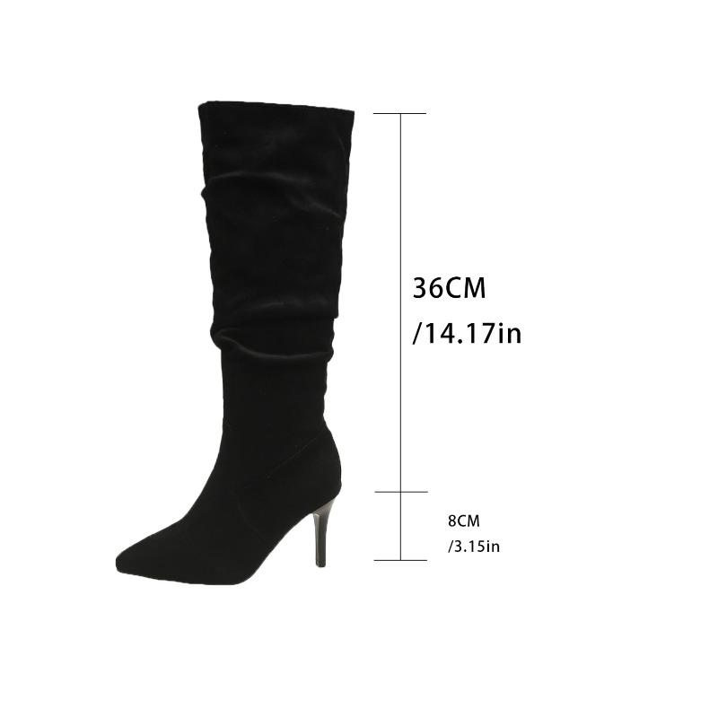 Women's Slim Heel Pointed Toe Knee-High Boots, Straight Shaft Over-the-Knee Fashion Boots, Fall Winter Footwear
