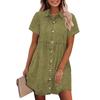 Abiti Camicia in Denim da Donna Manica Corta Collo a Revers Vestito di Jean Monopetto Top Bordo Arricciato Ampio Abiti da Donna