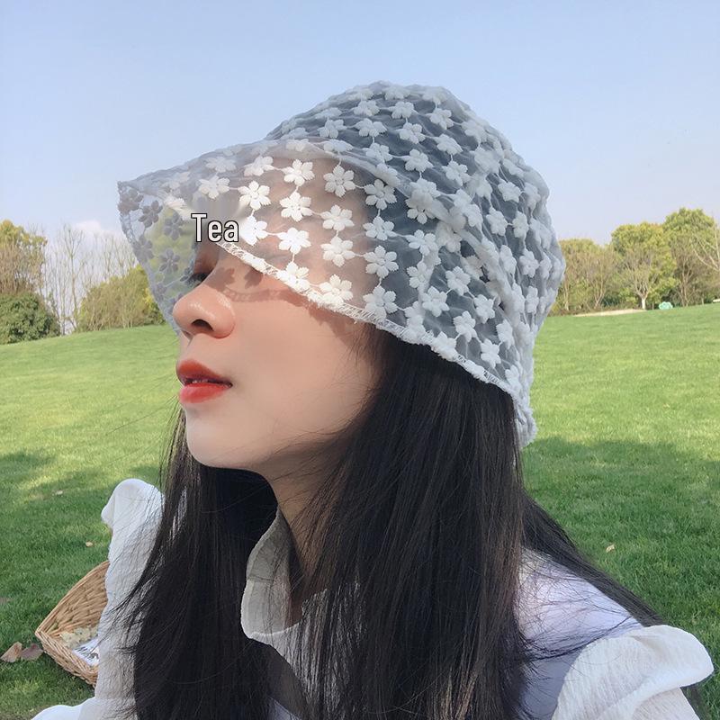 Korean Style Lace Flower Women's Bucket Hat - Fashionable, Versatile, Sun Protection, Trendy Temperament