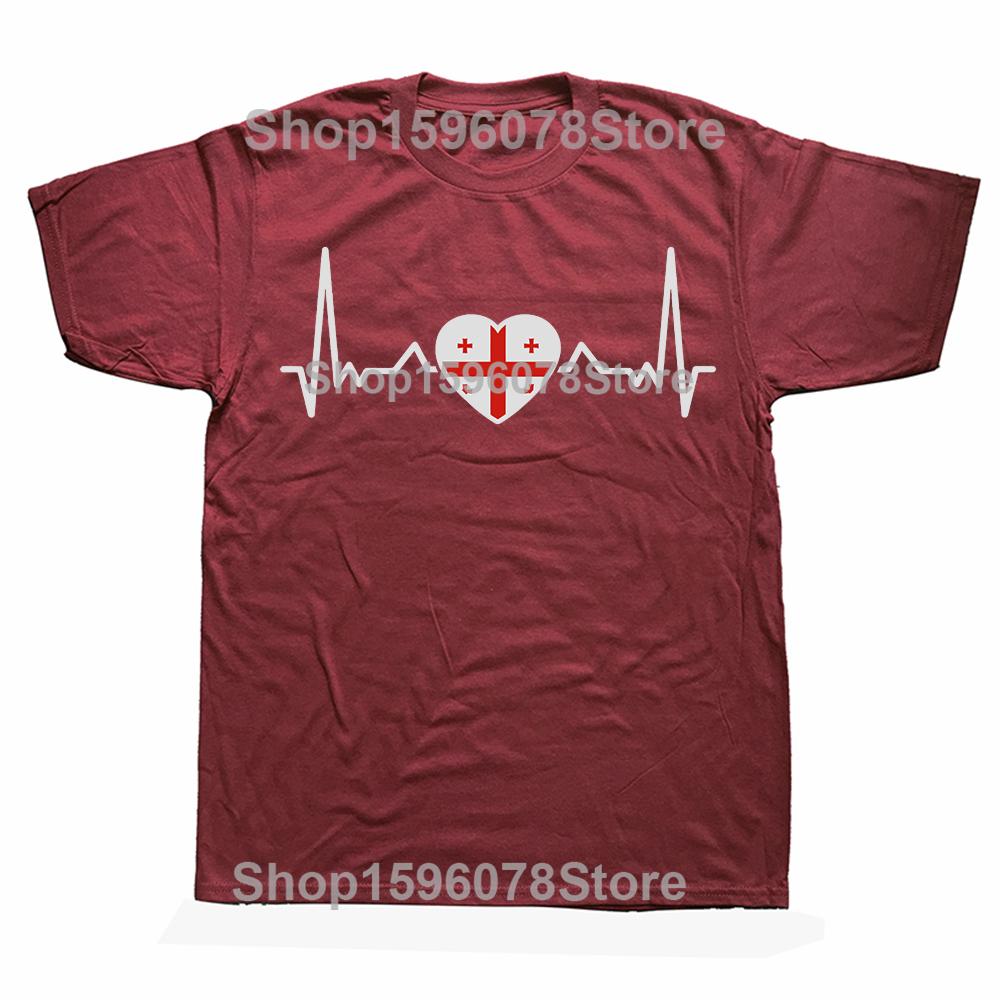 Funny Georgia Heartbeat Georgian Flag Adult TShirt Summer Men Fashion T Shirts Cotton Short Sleeve Oversized Loose Tshirt Tops