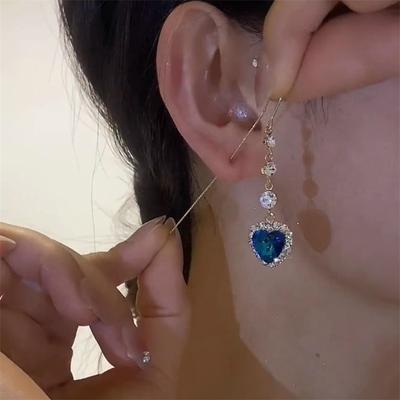 Brincos requintados de zircônia em formato de coração para mulheres e meninas, brincos longos de luxo com borla, joias para festa de casamento e presentes