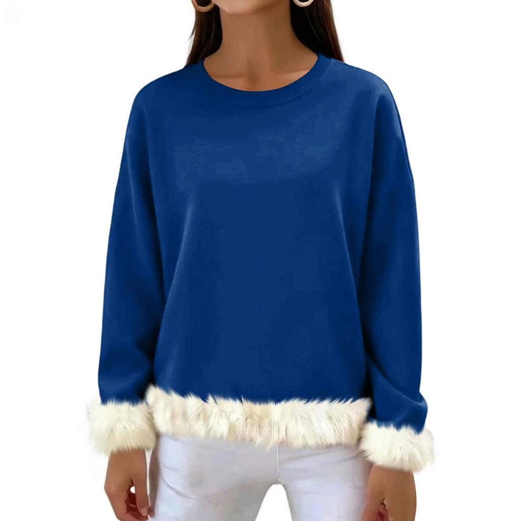 Women's Casual Round Neck Long Sleeve Sweatshirt Solid Color Sweatshirt