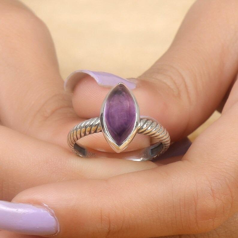 Amethyst Gemstone Ring, Solid 925 Sterling Silver, Birthstone Ring, Designer Ring, Handmade Ring, Partywear Ring