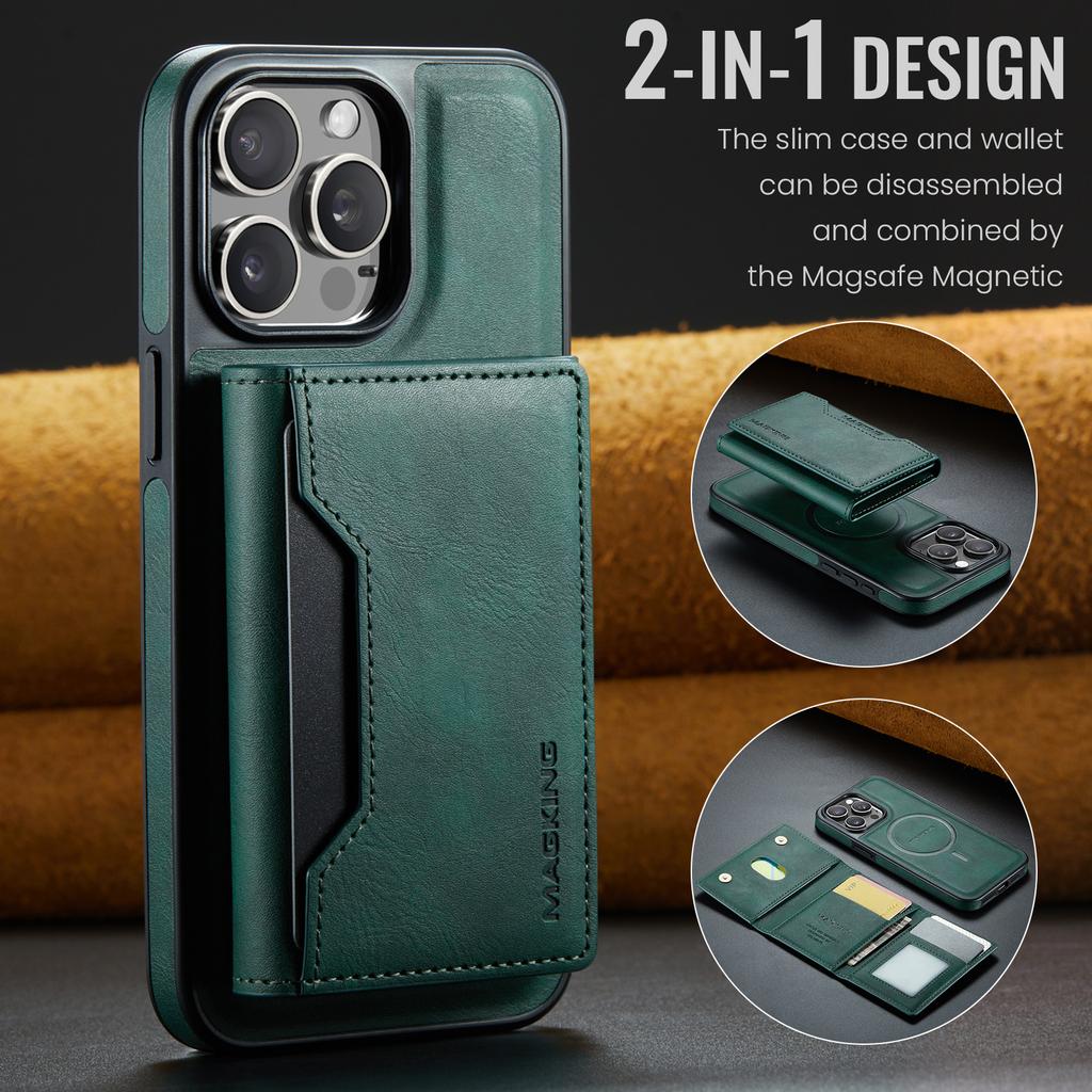 MAGKING K2 Series For iPhone 14 Pro Case Compatible with MagSafe PC+TPU+PU Leather RFID Blocking Phone Cover with Wallet