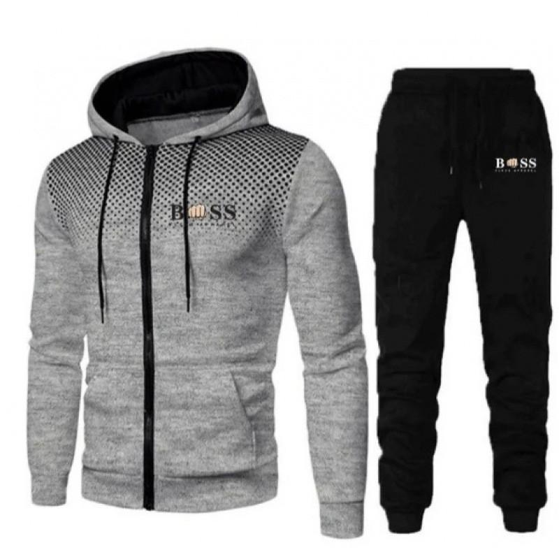 Herren Einfarbige Fleece Kapuzen Trainingsanzug Set Langarm Reißverschluss Oberteil Hose Sport Freizeit Outfit