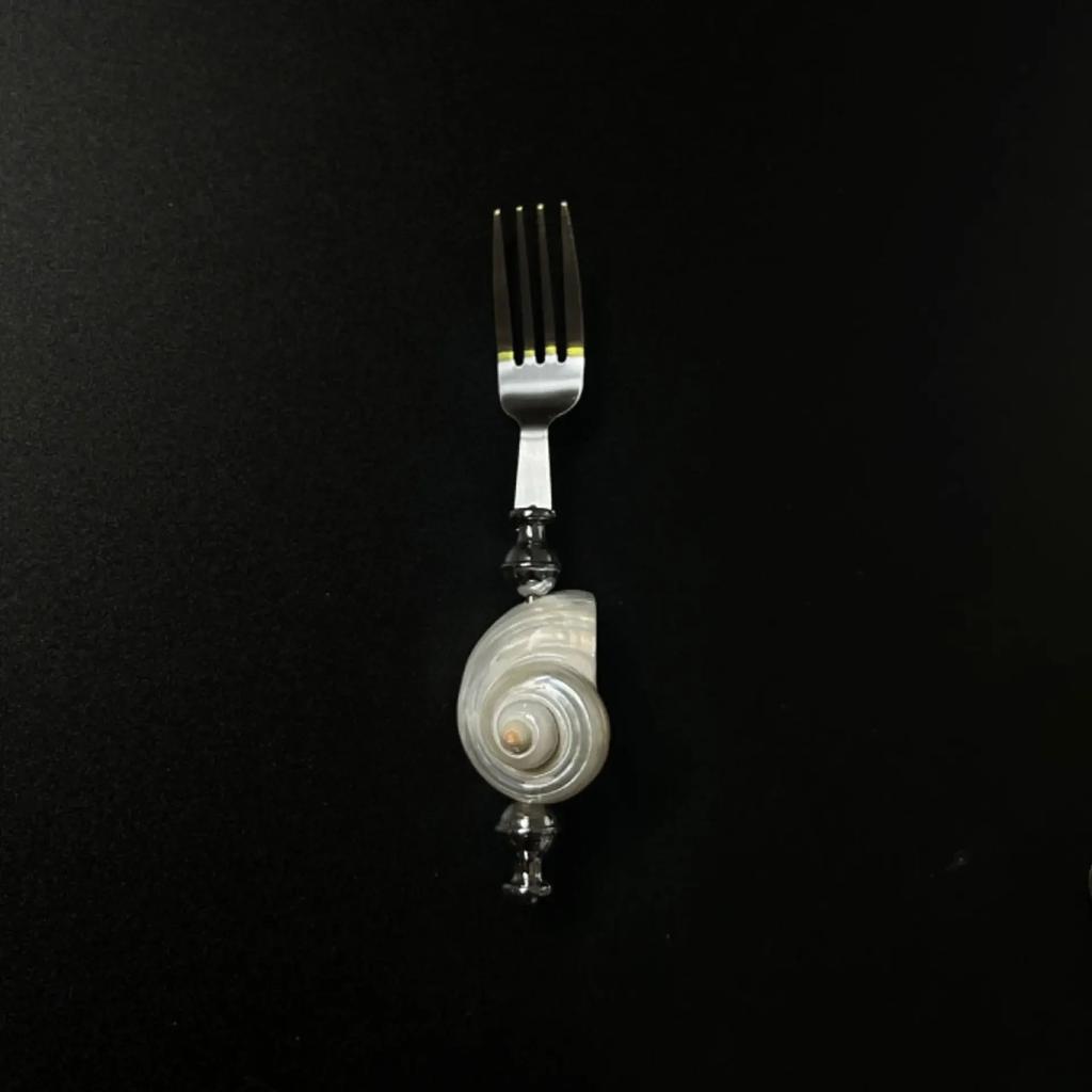 Light Luxury Natural Conch Shell Dessert Fork Spatula Stainless Steel Flatware Kitchen Utensils Set Home Tableware Spoon Gift