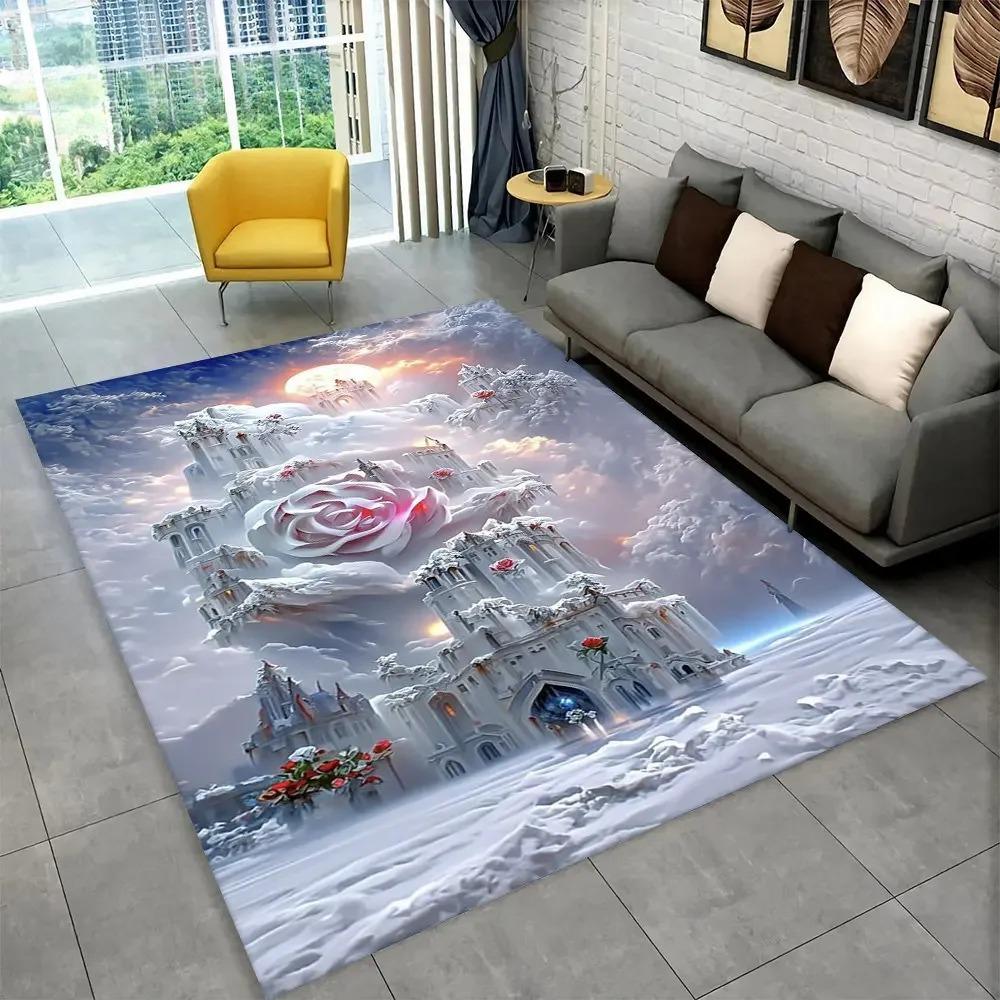 Kobercový běhoun s hradním designem, královský styl, protihlukový, měkký, protiskluzový, luxusní, odolný koberec pro rodinný obývací pokoj, ložnici