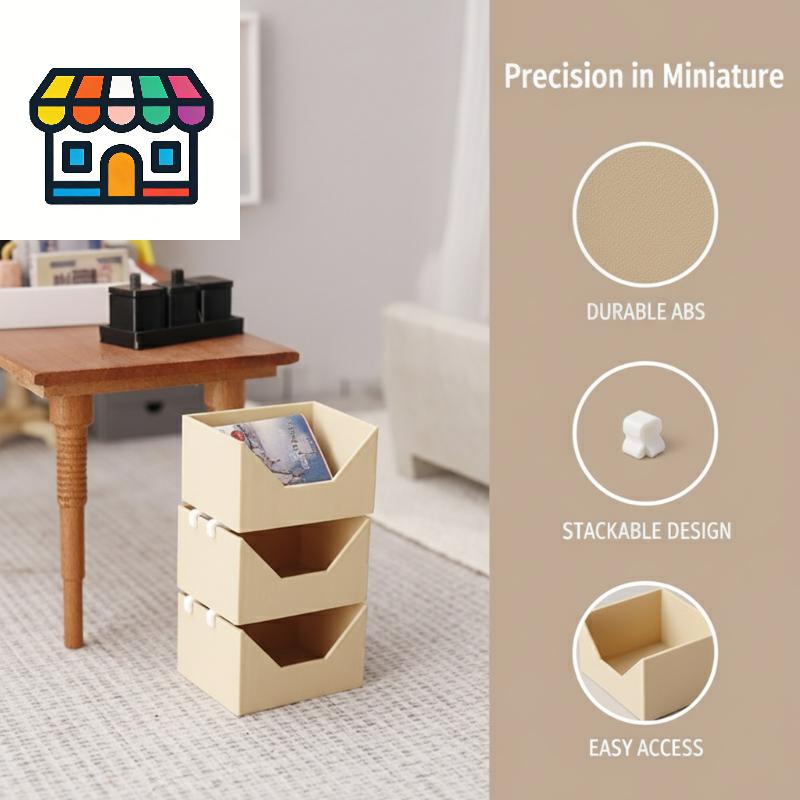1 Set 1:12 Dollhouse Organizer Bin Kit – 3-Layer Stackable Storage Boxes for Dollhouse & Diorama DIY Accessories