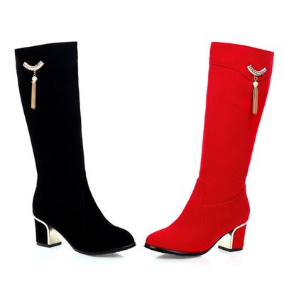 Autumn Winter Knee High Boots Women Black Red Flock Women's High Boots Luxury Casual Low Heels Fashion Long Party Shoes Female