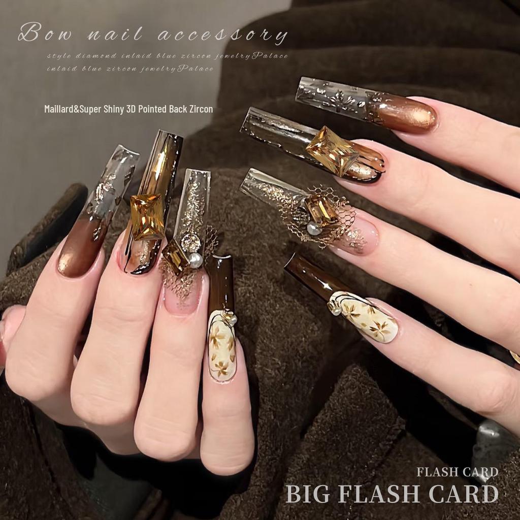 Champagne Rectangle Zirconia Nail Art Decorations - Sparkling White Pointed Ice Sugar Diamonds DIY Nail Accessories