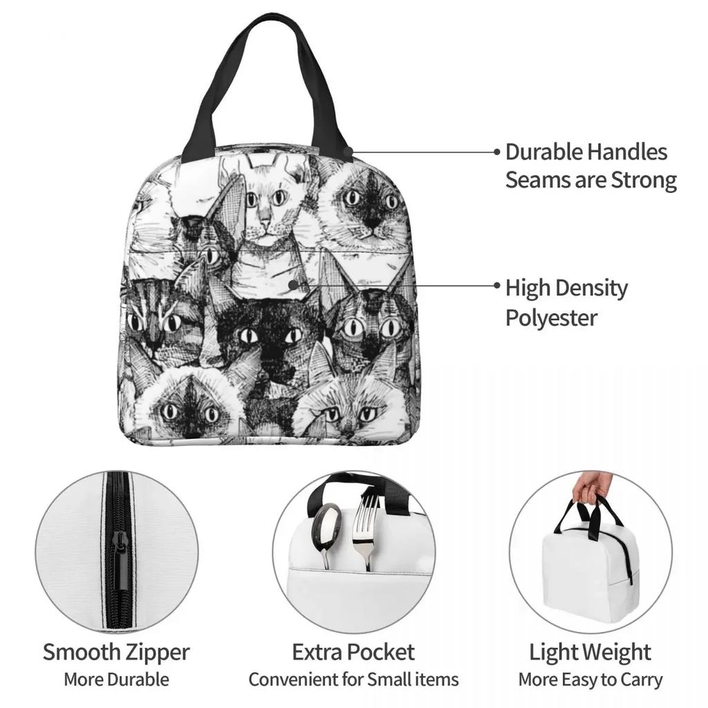 Lunch Bags for Women Kids Animal Cats Pet Cute Thermal Cooler Waterproof Picnic Oxford Lunch Box Bento Pouch