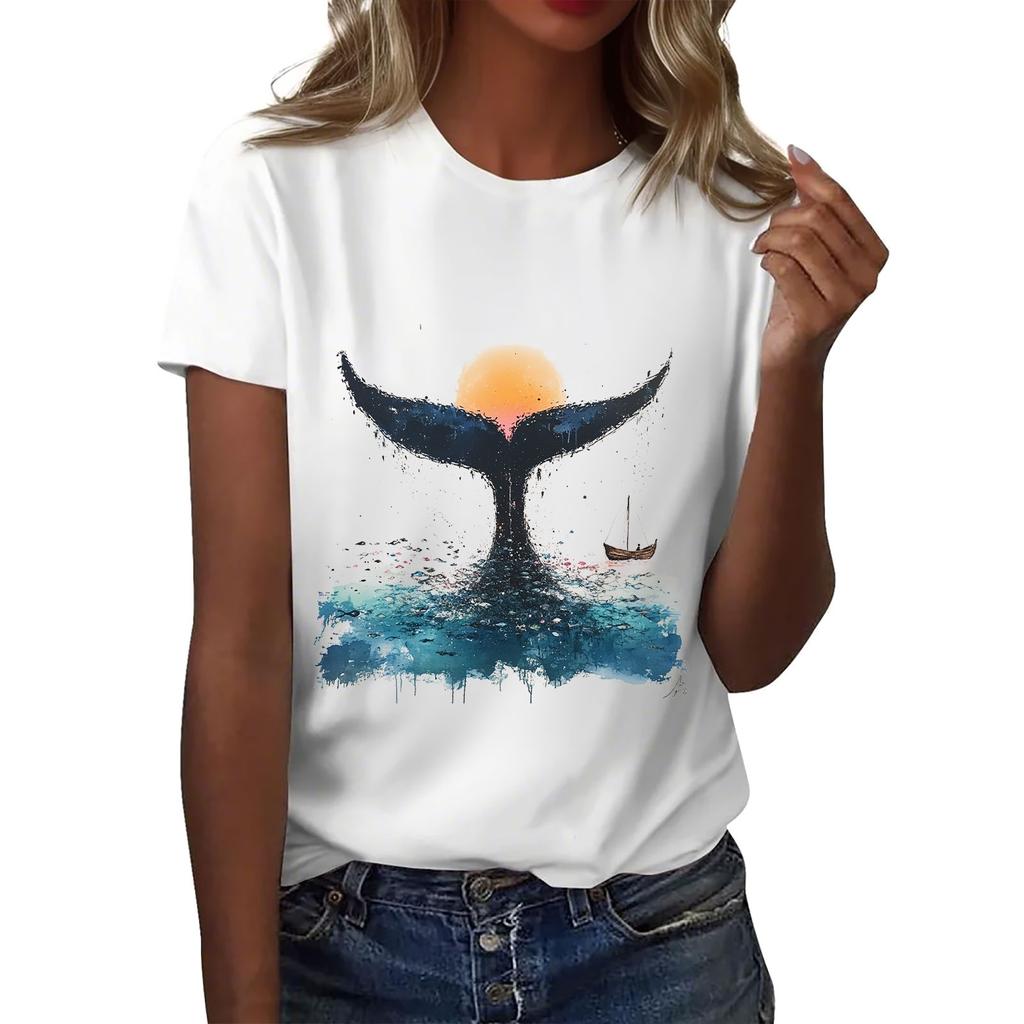 Women's Round Neck Casual Printed Short-sleeved T-shirt Top