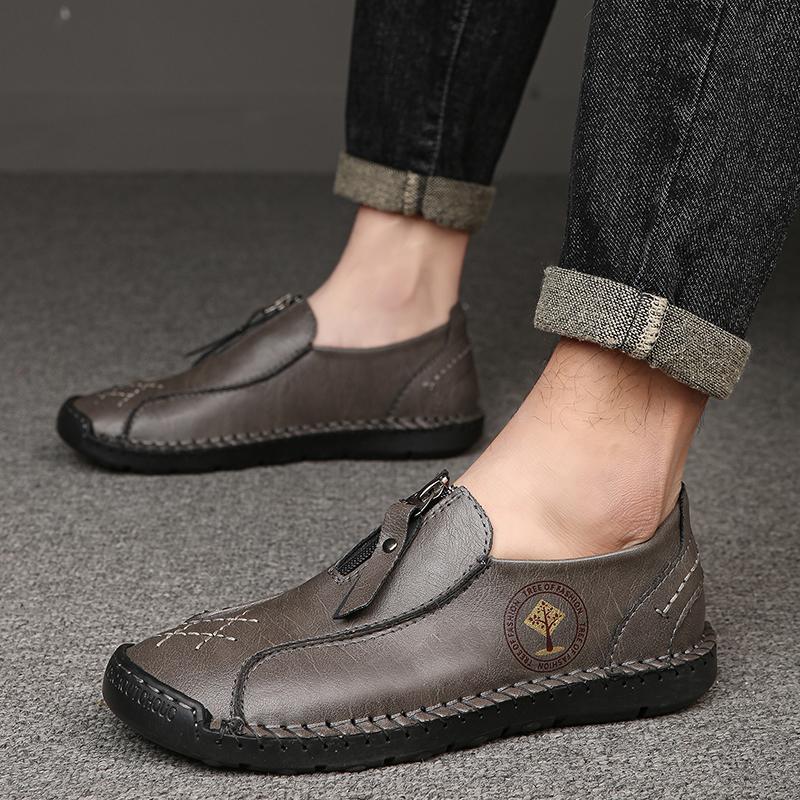 Men's Leather Sneakers Slip On Casual shoes Handmade Loafers Moccasins Breathable Flats Tooling Shoes Plus Size 39-48