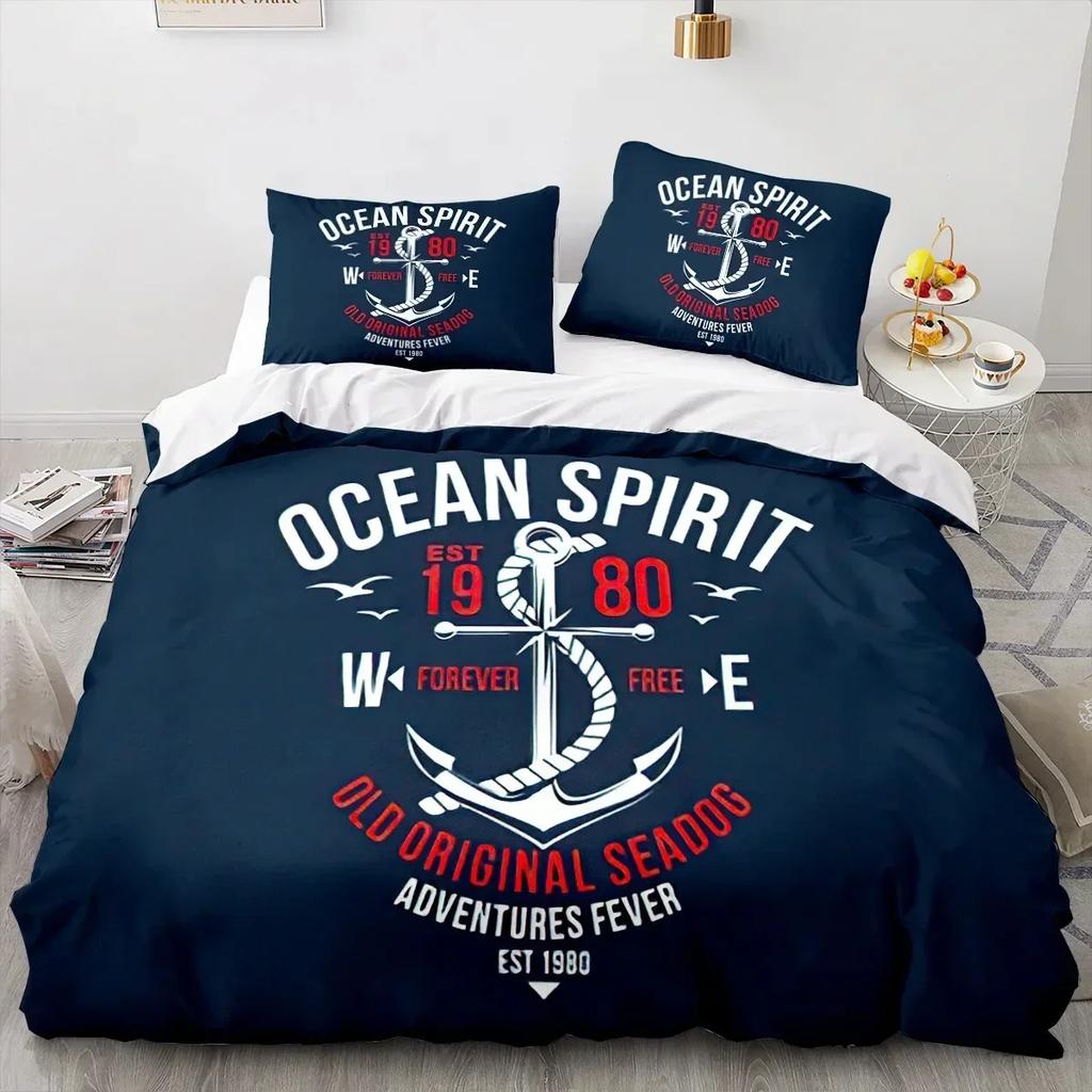 Luxury New 3D Print New Nautical Ocean Anchor Bedding Sets Ocean Spirit Duvet Cover King Queen Single Bed Linen  Teens Boys Gift