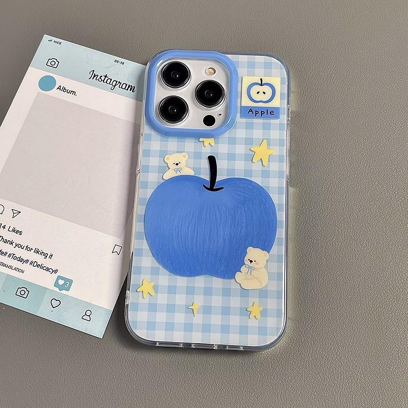 Blue Apple Bear Applicable Apple 16pro Mobile Phone Case New IPhone15promax Cartoon 13 Personality 17