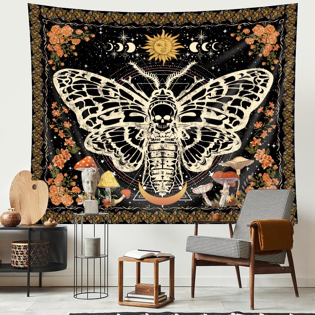 Homewelle Gothic Moth Skull Tapestry Vintage 75x100