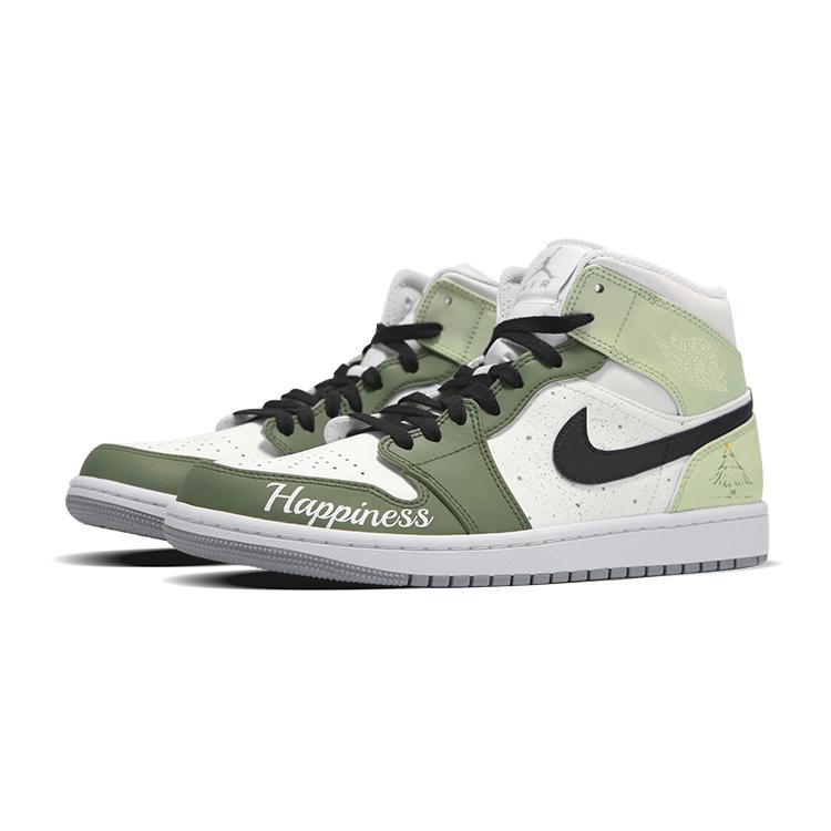 Jordan Air Jordan 1 Mid Leather Slip Resistant Abrasion Resistant High top Vintage Basketball Shoes Women's Green BQ6472-115(Team24-)
