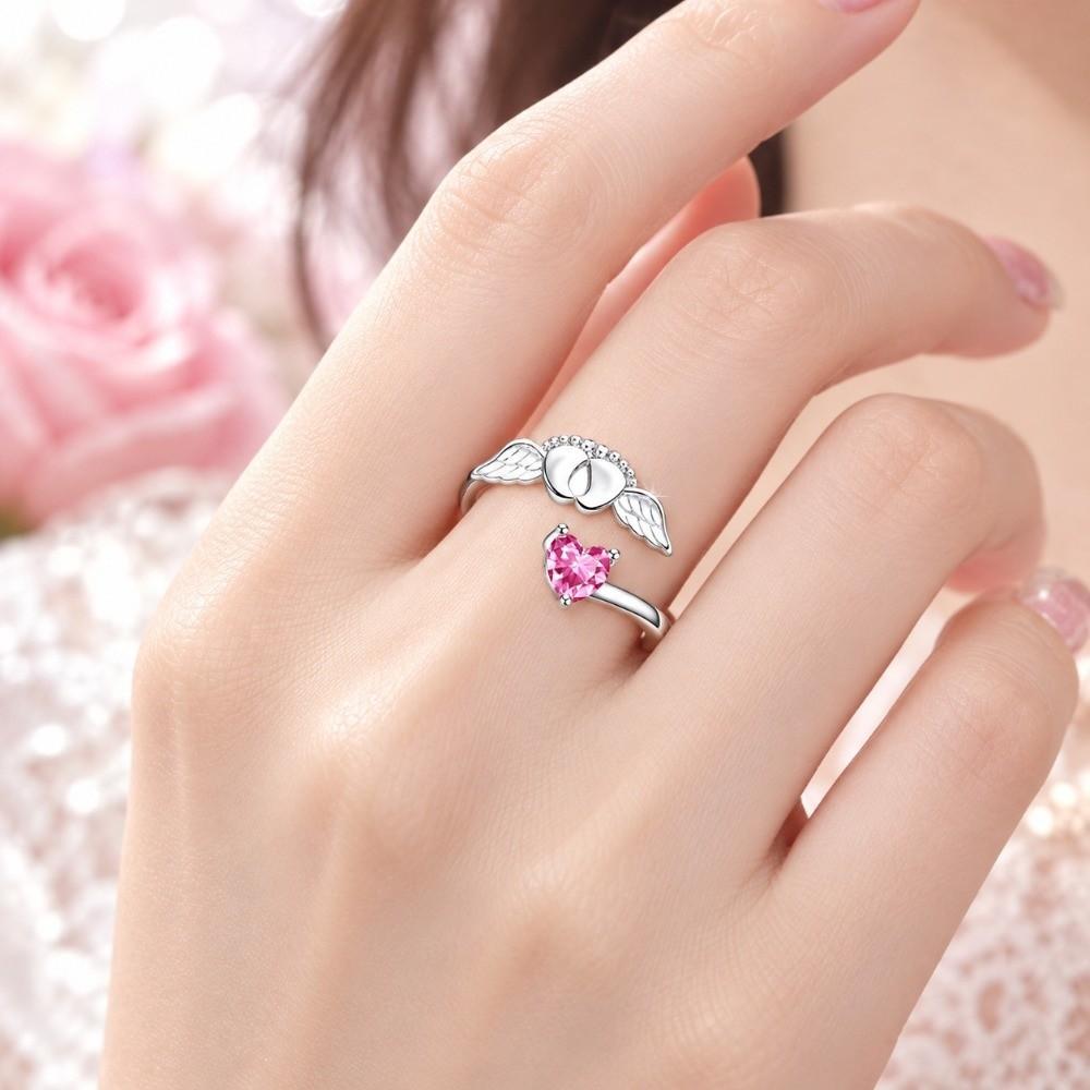 Rhinestone Embellished Angel Footprint Wing Ring Open Adjustable Ring  Birthday Anniversary Gift