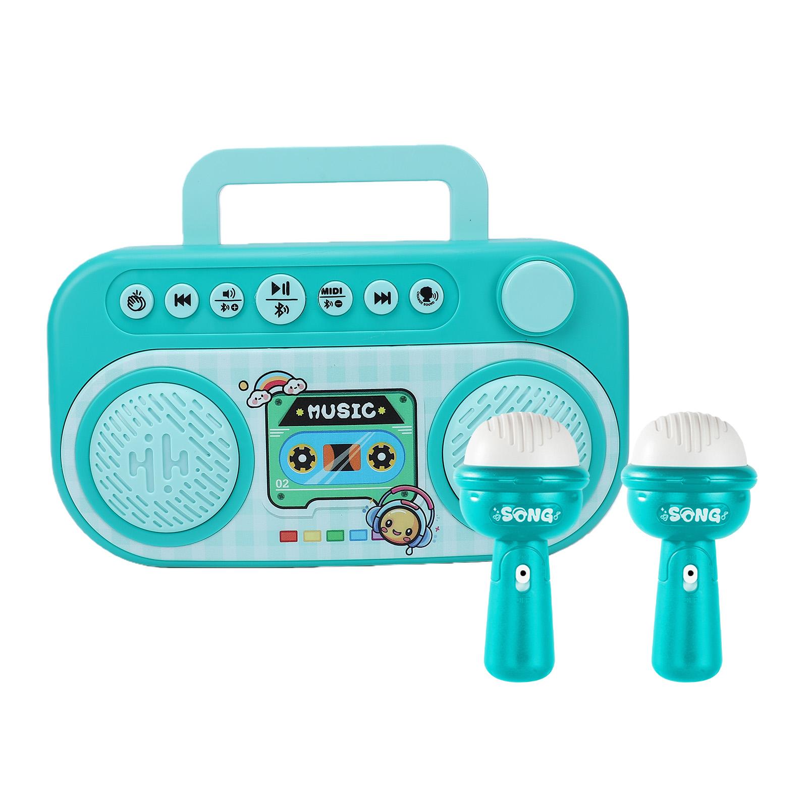 

Wireless Kids BT Karaoke Machine with 2 Microphones Portable Singing Speaker Handles Easy Storage Music Toy for Boys Type 1