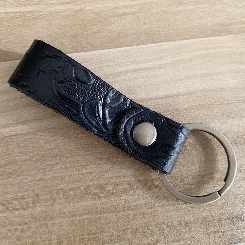 Genuine Crazy Horse Leather Cowhide Keychain with Antique Bronze Hardware - Personalized Gift