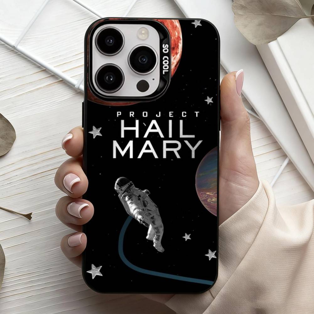 Trendy Film Project Hail M-Mary Pillow Phone Case For iPhone17,16,15,14,13,12,11 Plus,Pro Max Black Candy Silver Plated Cover