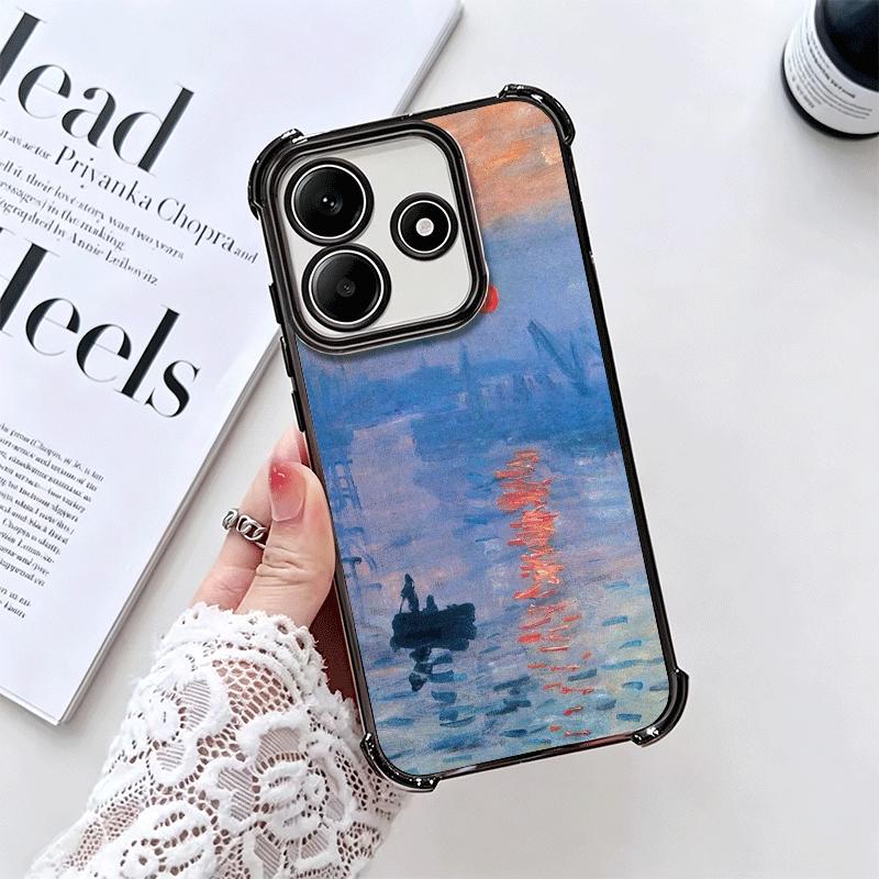 Claude Monet Oil Painting Plating Phone Case For Xiaomi Redmi Note 14 15 Pro Plus 13 12 11 11S 11T 10 9S 9 5G Anti-Fall Airabag