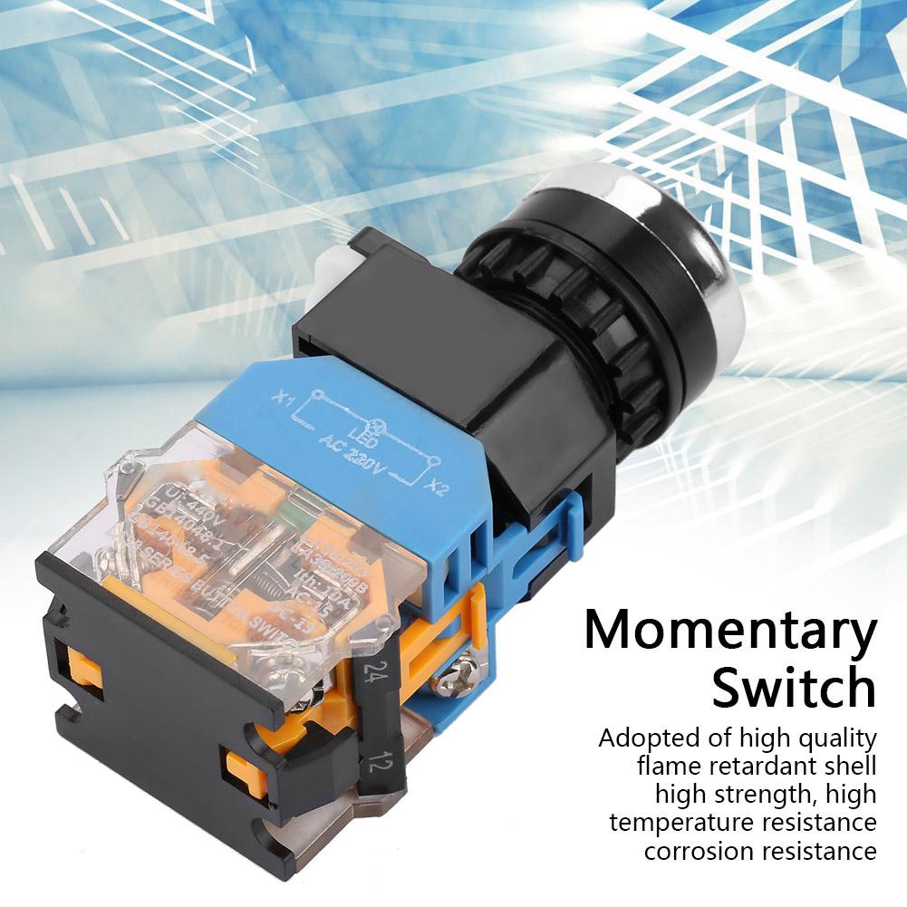 Comutator momentan cu buton verde cu cap plat de 22 mm cu lumină LED 220V