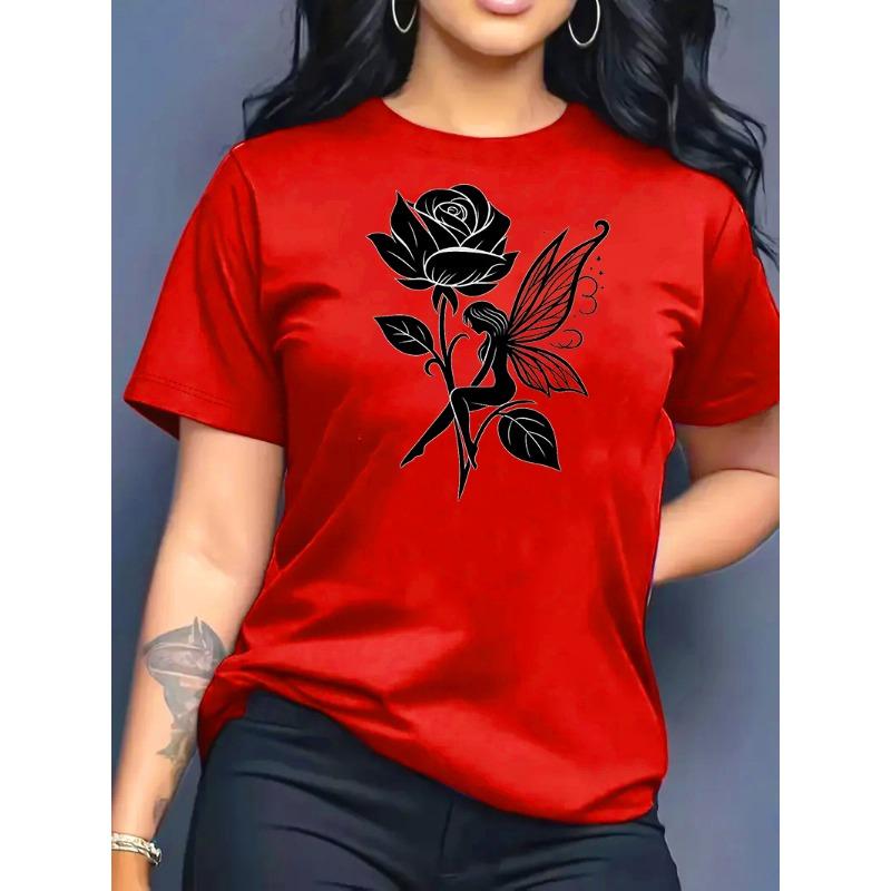 

Pure Cotton Breathable Children s T-shirt 2026 Summer Retro Rose Elf Print Casual Parent-child Outfit for Boys and Girls S